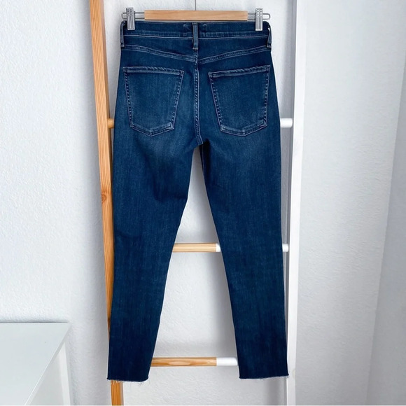 Agolde Sophie Skinny Jeans Raw Hem Distressed Dark Blue Fading Cut off 26 - Picture 3 of 13